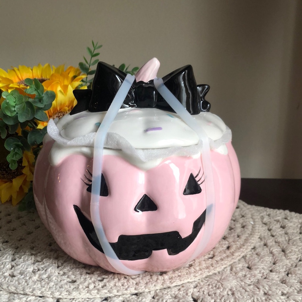 Pink Ceramic Jack-O’-Lantern Candy Cookie Jar